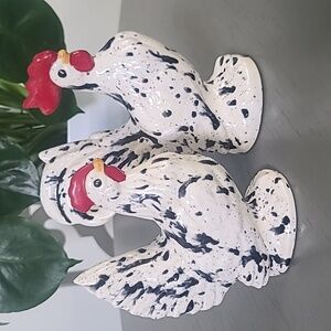 Speckled Rooster Figurines Set Of 2